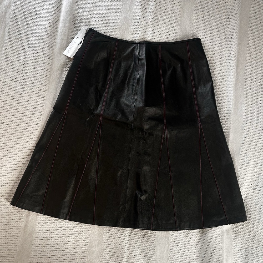 New JL Studio Black Leather Flared Skirt 16W